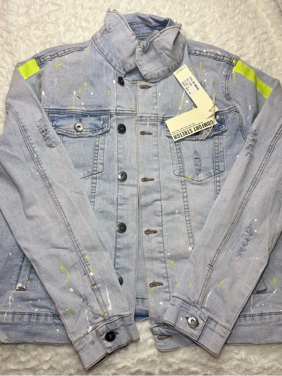 kone Other - KDNK Light Wash Denim Jacket with Neon Yellow Accents
